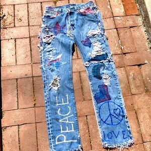 501 Jeans Upcycled Patched Thrashed 29 x 34